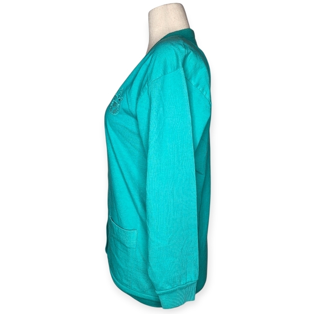 Vintage Lord & Taylor Young Americans Teal Cotton Cardigan Sweater S - Picture 5 of 7